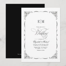 Elegante Monogrammed Black & White Wedding QR-code Kaart