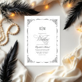 Elegante Monogrammed Black & White Wedding QR-code Kaart