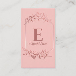 Elegante monogrammed blush roos gouden lijst blade visitekaartje