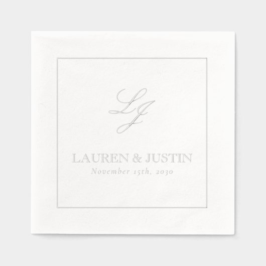 Elegante Monogrammed Eenvoudig Script Huwelijk Zil Folie Servetten (Voorkant)