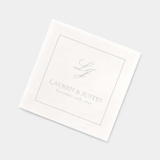 Elegante Monogrammed Eenvoudig Script Huwelijk Zil Folie Servetten (Links)