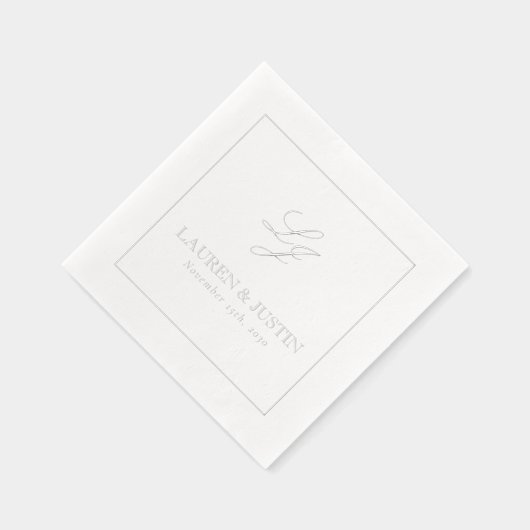 Elegante Monogrammed Eenvoudig Script Huwelijk Zil Folie Servetten (Rechts)