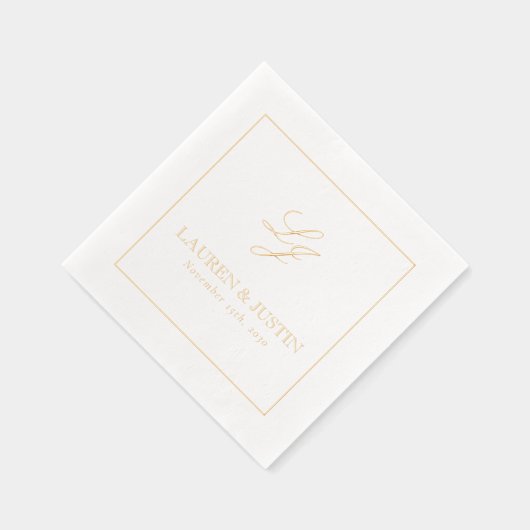 Elegante Monogrammed Eenvoudig Script Trouwgoud Folie Servetten (Rechts)