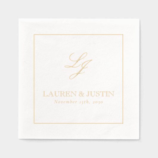 Elegante Monogrammed Eenvoudig Script Trouwgoud Folie Servetten (Voorkant)