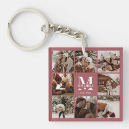 Elegante Monogrammed Familie Fotocollage Modern Sleutelhanger