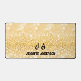 Elegante Monogrammed Faux Gold Bubble Bureaumat