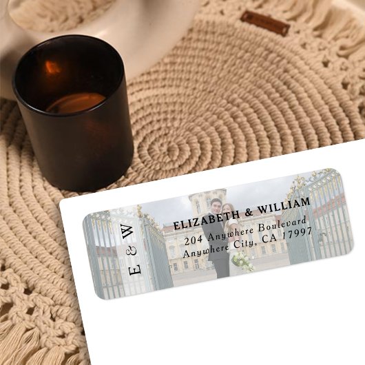 Elegante Monogrammed Fotobedekking Trouwadres Etiket
