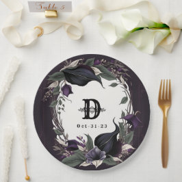 Elegante Monogrammed Gotische Bruiloft Papieren Bordje