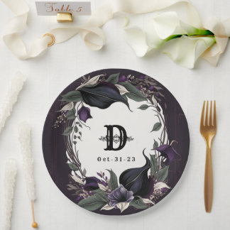 Elegante Monogrammed Gotische Bruiloft Papieren Bordje