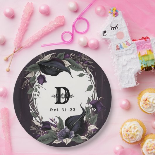 Elegante Monogrammed Gotische Bruiloft Papieren Bordje (Feest)