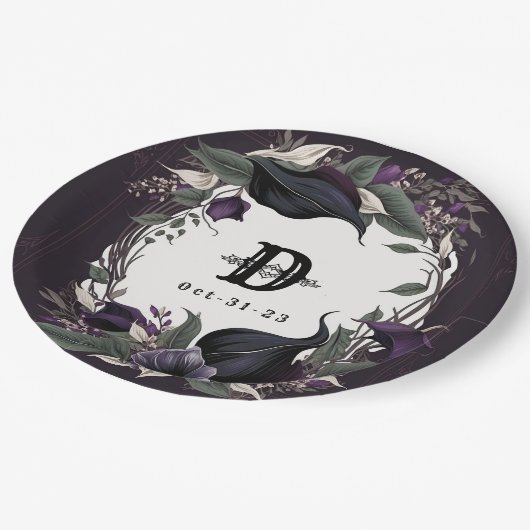 Elegante Monogrammed Gotische Bruiloft Papieren Bordje (Gekanteld)