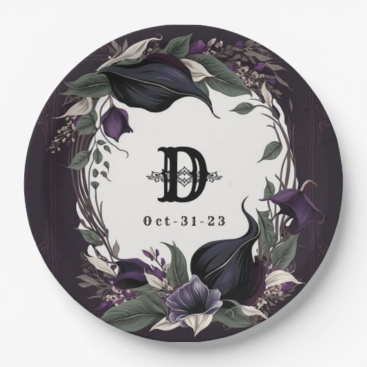 Elegante Monogrammed Gotische Bruiloft Papieren Bordje (Voorkant)