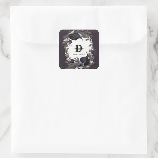 Elegante Monogrammed Gotische Bruiloft Vierkante Sticker (Tas)
