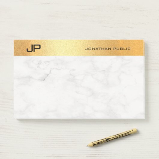 Elegante Monogrammed Goud Marmer Eenvoudige Sjablo Post-it® Notes (Op bureau)