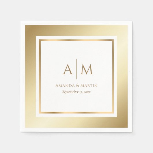 Elegante Monogrammed Goud Trouwpapier Servetten (Voorkant)