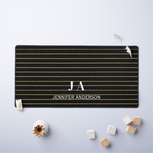 Elegante Monogrammed Gouden lijnen Desk Mat (Kindertafel)