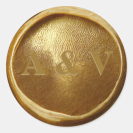 Elegante Monogrammed Gouden Wax Seal Bruiloft Stic Ronde Sticker