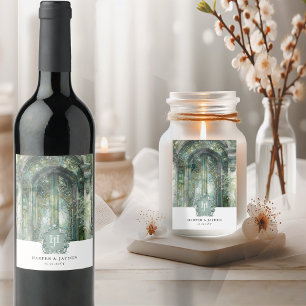 Elegante Monogrammed Groene Waterverf bruiloft Wijn Etiket