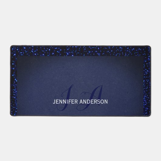 Elegante Monogrammed initiaal blauw glitter Bureaumat (Voorkant)