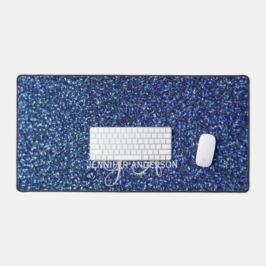 Elegante Monogrammed initiaal Blue Glitter Desk Ma Bureaumat (Keyboard & Muis)