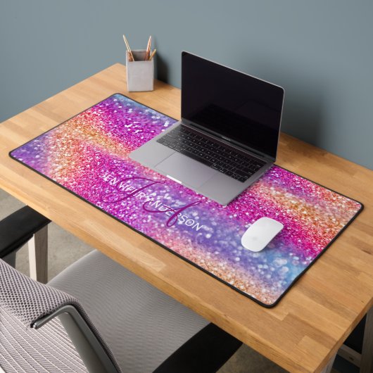 Elegante Monogrammed initiaal Kleurrijke Glit Desk Bureaumat (Kantoor 2)