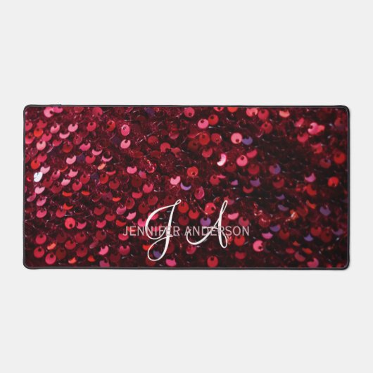 Elegante Monogrammed initiaal Red Sequins Desk Mat (Voorkant)