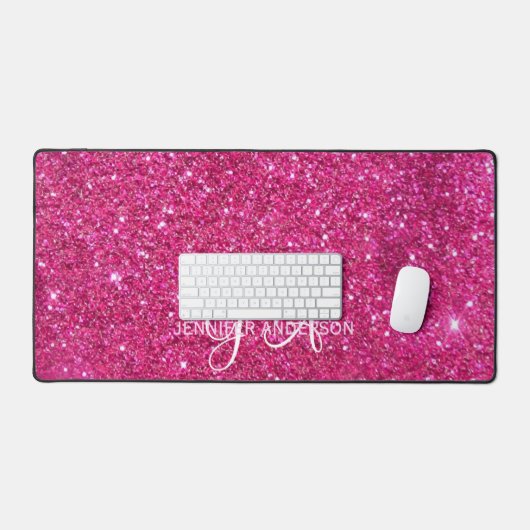 Elegante Monogrammed initiaal Roze Glitter Desk Ma Bureaumat (Keyboard & Muis)