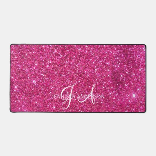 Elegante Monogrammed initiaal Roze Glitter Desk Ma Bureaumat (Voorkant)
