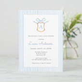 Elegante Monogrammed kam Blue Boy Baby shower Kaart (Staand voorkant)