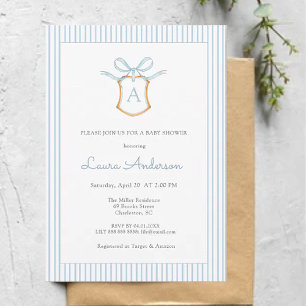Elegante Monogrammed kam Blue Boy Baby shower Kaart