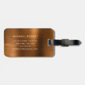 Elegante monogrammed koper geborsteld metallic bagagelabel (Achterkant horizontaal)