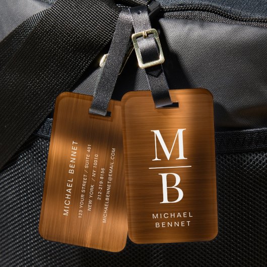 Elegante monogrammed koper geborsteld metallic bagagelabel