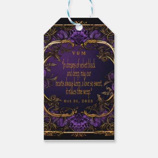 Elegante Monogrammed Liefde Spell Gotische Bruilof Cadeaulabel (Voorkant)