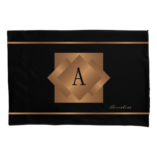Elegante monogrammed naam goud zwarte slaapkamer kussensloop (Voorkant)