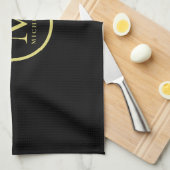 Elegante monogrammed naam Sjabloon zwart en goud Theedoek (Quarter Fold)