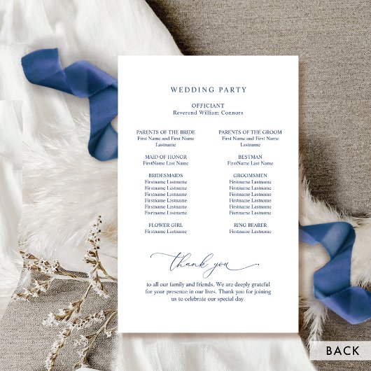 Elegante Monogrammed Navy Blue Wedding Programma