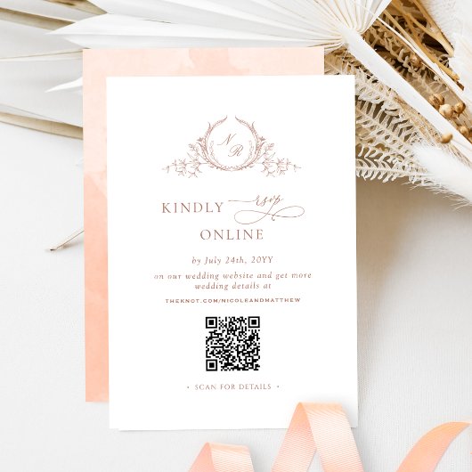 Elegante Monogrammed Peach RSVP Online QR-code Informatiekaartje