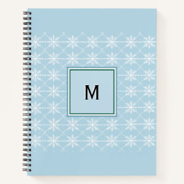 Elegante Monogrammed Poeder Blauwe Witte Sneeuwvlo Notitieboek