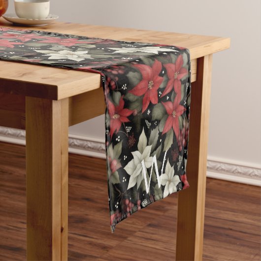 Elegante Monogrammed Poinsettia Winter Tafelloper (Voorbeeld)