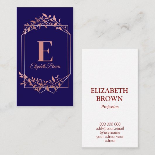 Elegante monogrammed roos gouden lijst bladeren bl visitekaartje (Voorkant / Achterkant)