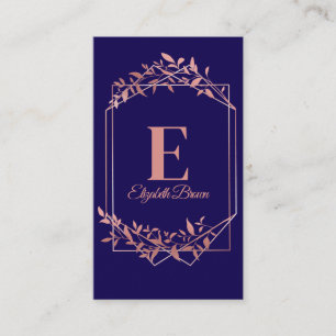 Elegante monogrammed roos gouden lijst bladeren bl visitekaartje