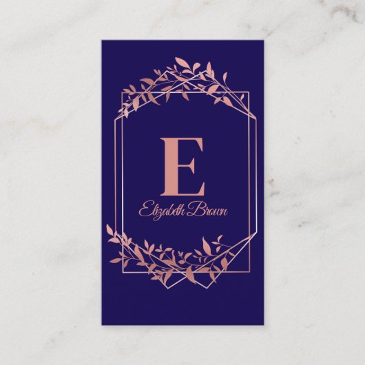 Elegante monogrammed roos gouden lijst bladeren bl visitekaartje (Voorkant)