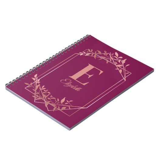 Elegante monogrammed roos gouden lijst bladeren ro notitieboek (Linkerzijde)