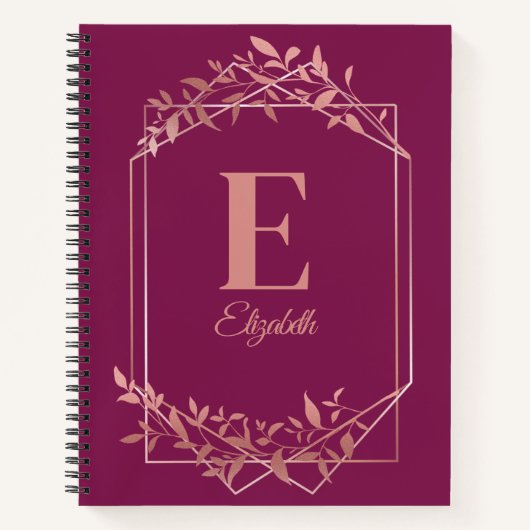 Elegante monogrammed roos gouden lijst bladeren ro notitieboek (Voorkant)