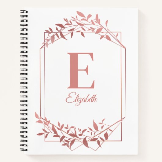 Elegante monogrammed roos gouden lijst bladeren wi notitieboek (Voorkant)