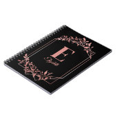 Elegante monogrammed roos gouden lijst bladeren zw notitieboek (Linkerzijde)