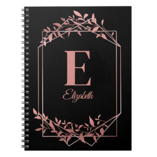 Elegante monogrammed roos gouden lijst bladeren zw notitieboek