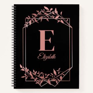 Elegante monogrammed roos gouden lijst bladeren zw notitieboek