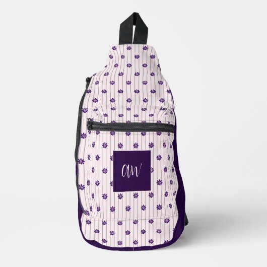 Elegante Monogrammed Violet, Blush Stripes & Bloom Sling Bag (Voorkant)