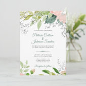 Elegante monogrammed waterverf bloemenbruiloft kaart (Staand voorkant)